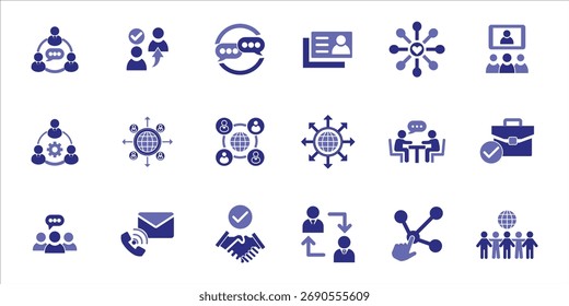 Conjunto de iconos de redes. redes, conexiones, colaboración, relación, comunidad y más. Vector de color simple