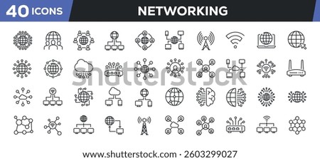 Networking icons set. Web line icons collection related connection, communication, networking, internet. Perfect pixel vector illustration isolated on white background.