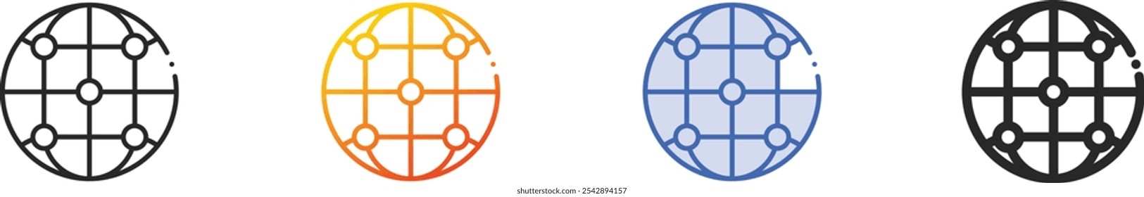 rede icon.Thin Linear, gradiente, azul traçado e negrito estilo design isolado no fundo branco