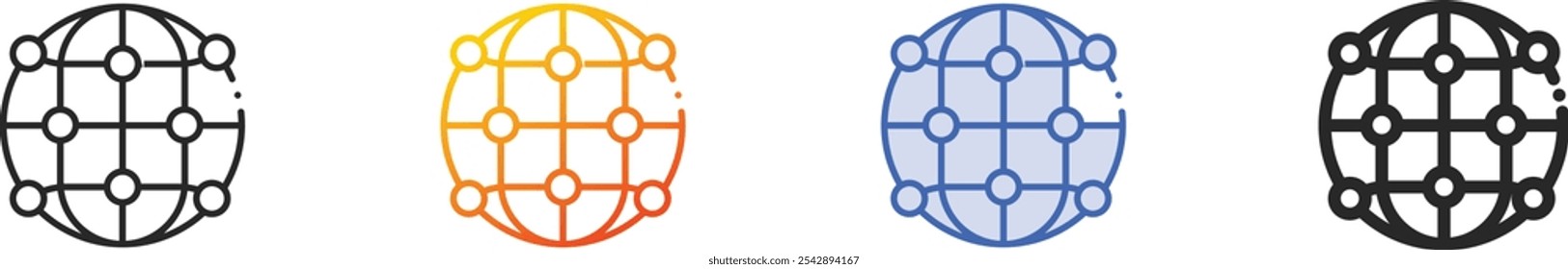 rede icon.Thin Linear, gradiente, azul traçado e negrito estilo design isolado no fundo branco