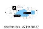 Networking infrastructure and cloud computing service. Flat illustration. Vector file.