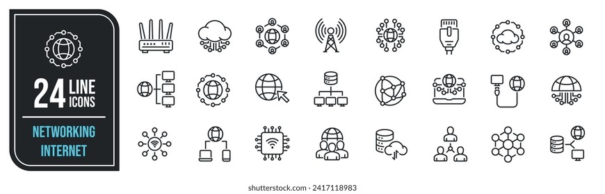 Iconos de línea delgada mínimos de conexión a internet. Cloud relacionado, comunicación, conexión, alojamiento. Ilustración vectorial.