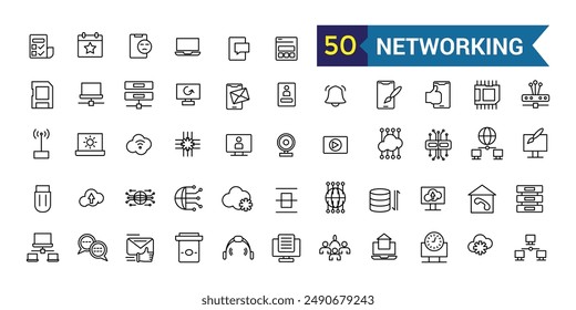 Networking line icon set. Outline icon collection. Editable vector stroke.