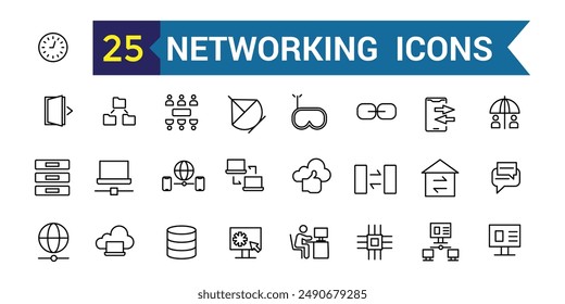 Networking line icon set. Outline icon collection. Editable vector stroke.