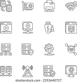 Networking line icons set pack style