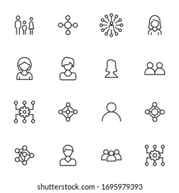 networking line icons set. Stroke vector elements for trendy design. Simple pictograms for mobile concept and web apps. Vector line icons isolated on a white background. 