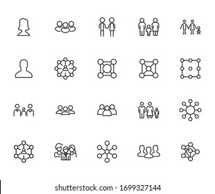 networking line icons set. Stroke vector elements for trendy design. Simple pictograms for mobile concept and web apps. Vector line icons isolated on a white background. 