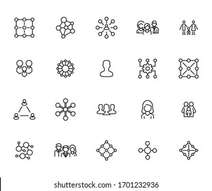 networking line icons set. Stroke vector elements for trendy design. Simple pictograms for mobile concept and web apps. Vector line icons isolated on a white background. 