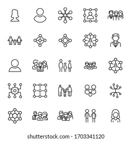 networking line icons set. Stroke vector elements for trendy design. Simple pictograms for mobile concept and web apps. Vector line icons isolated on a white background. 
