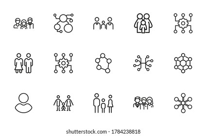 Set für die Symbole der Netzwerklinie. Schlagt Vektorelemente für trendiges Design. Einfache Piktogramme für mobile Konzepte und Web-Apps. Vektorliniensymbole einzeln auf weißem Hintergrund.