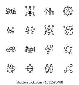 Networking line icons set. Stroke vector elements for trendy design. Simple pictograms for mobile concept and web apps. Vector line icons isolated on a white background.