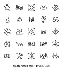Networking line icons set. Stroke vector elements for trendy design. Simple pictograms for mobile concept and web apps. Vector line icons isolated on a white background.