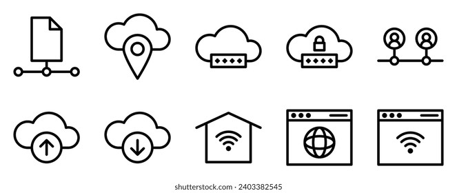 networking line style icon set collection