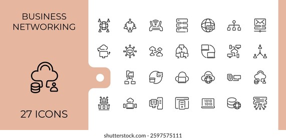 Networking linear icon collection. Pack of connect, social, technology, connection, network, connection, internet, Line icon with editable stroke. Net icons set in linear style. Minimal icon pack.