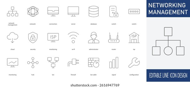 Networking Management Icon Set . includes network management, network, connection, server, database, switch and more icons