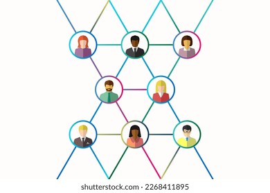 Networking and network concept with ethnically diverse group of people connected by lines