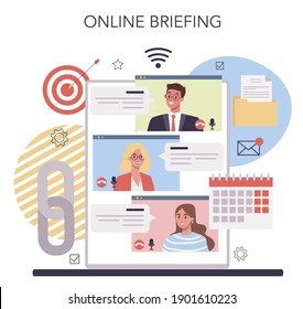 Networking online service or platform. Customer relations idea. Business collaboration and partnership. Online briefing. Flat vector illustration