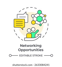 Networking opportunities multi color concept icon. Industry leaders. Communication, teamwork. Round shape line illustration. Abstract idea. Graphic design. Easy to use in infographic, brochure