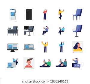 Diseño del conjunto de iconos de personas de red, Comunicación empresarial y tema de conexión Ilustración del vector