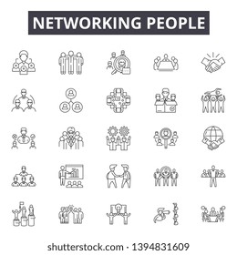 Networking people line icon signs. Linear vector outline illustration set concept.