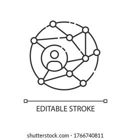 Networking pixel perfect linear icon. Global communication. Public relation strategy. Thin line customizable illustration. Contour symbol. Vector isolated outline drawing. Editable stroke