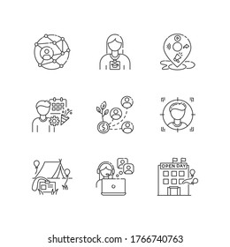 Ajuste de iconos lineales perfectos para píxeles de red. Redes globales. Comunicación corporativa. Símbolos de contorno de línea delgada personalizables. Ilustraciones aisladas del contorno vectorial. Trazo editable