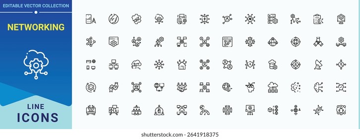 Networking related icon set. Network line icons with editable stroke. Modern thin line style icons. Communication icon set. Pictogram and infographic.