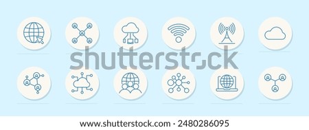 Networking set icon. Globe, cloud, connections, and wireless. Internet, communication, technology, and connectivity concept.