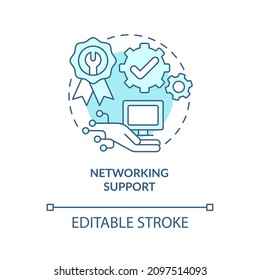 Networking support turquoise concept icon. Device communication. Repair type abstract idea thin line illustration. Isolated outline drawing. Editable stroke. Roboto-Medium, Myriad Pro-Bold fonts used