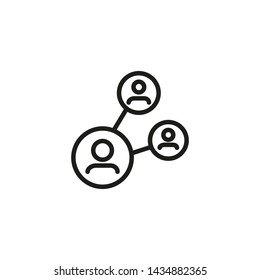 Networking surfing line icon. Share symbol with people or users inside circles. Social media concept. Vector illustration can be used for topics like internet, communication, community, publishing