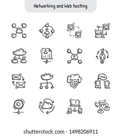 Networking and Web hosting hand drawn icons - Doodle
