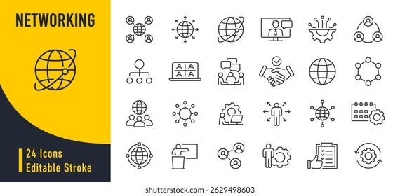 Networking web icons in line style. Connection, network, community, social network, contact us, events, professional, collection. Vector illustration.