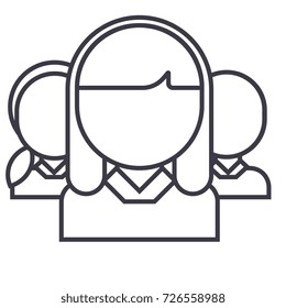 networking woman and man vector line icon, sign, illustration on background, editable strokes