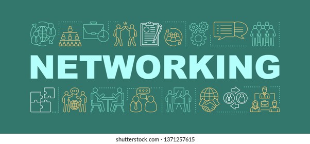 Networking word concepts banner. Team building. Negotiations. Business partners. Isolated lettering typography idea with linear icons. HR management. Vector outline illustration