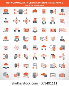 Networking,Data center,Internet,Cloud computing,Database server icons,orange version,clean vector