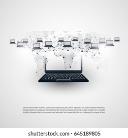 Networks - Abstract Cloud Computing and Global Network Connections Concept Design with World Map and Notebook - Illustration in Editable Vector Format