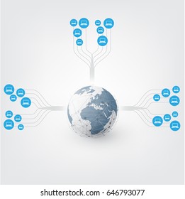 Networks - Abstract Cloud Computing and Global Network Connections Concept Design with Global Connections - Illustration in Editable Vector Format