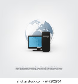 Networks - Abstract Cloud Computing and Global Network Connections Concept Design with Earth Globe and Server Computer - Illustration in Editable Vector Format 