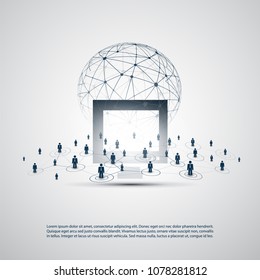 Networks - Business Connections - Abstract Cloud Computing and Global Network Connections Concept Design with Transparent Mesh - Illustration in Editable Vector Format