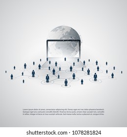 Networks - Business Connections - Abstract Cloud Computing and Global Network Connections Concept Design with World Map and Notebook - Illustration in Editable Vector Format