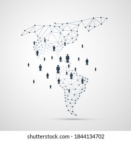 Networks - Business Connections - Social Media Concept Design with Map of North and South America