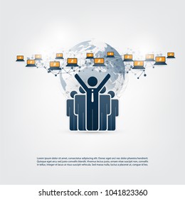 Networks - Business and Global Financial Connections, Cryptocurrency, Bitcoin Trading and Mining, Online Banking and Money Transfer Concept Design, Vector Illustration