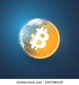 Networks - Business and Global Financial Connections, Cryptocurrency, Bitcoin Trading, Online Banking and Money Transfer Concept Design, Vector Illustration