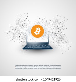Networks - Business and Global Financial Connections, Cryptocurrency, Bitcoin Trading, Online Banking and Money Transfer Concept Design, Vector Illustration with Wireframe and Laptop Computer