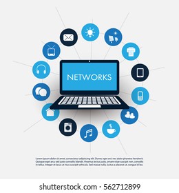 Networks - Internet Of Things, Digital Home Design Concept With Icons