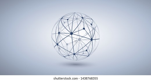 Networks - Transparent Polygonal Globe Design on Grey Wide Background