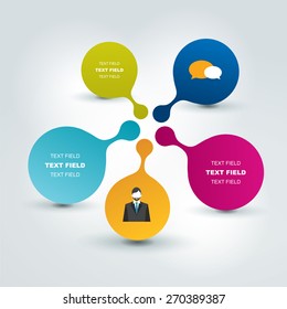 Networt round speech bubbles flow chart. Infographics.