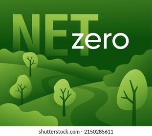 Net-Zero emissions - CO2 neutral concept. Carbon neutrality - no air atmosphere pollution industrial production eco-friendly banner