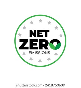 Net-Zero sticker Emissions, net zero carbon footprint, no atmosphere pollution, CO2 neutral, eco-friendly, template Round Sticker, Badge, Logo, Icon, stamp, symbol, latest isolated vector design.