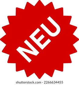 Neu (New in German) Basic New Product or New Feature Sticker or Adhesive Badge Symbol Sign Icon. Vector Image.